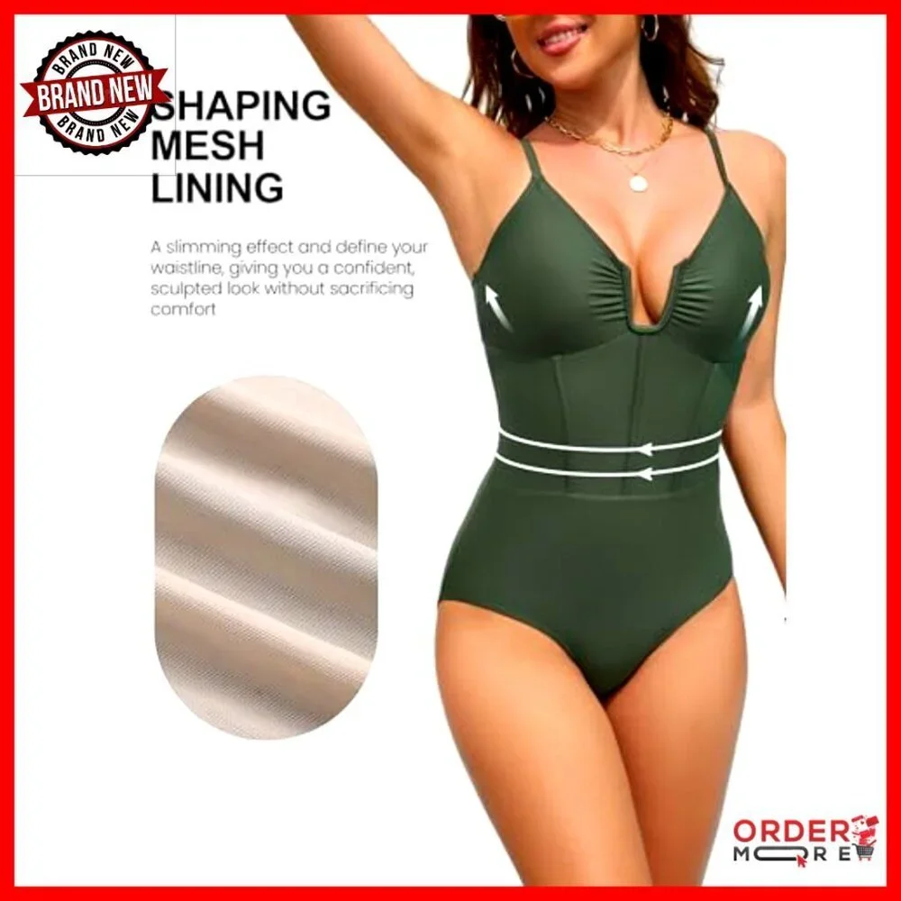 Tummy Control One Piece Swimsuit Retro Corset Style Modest Shapewear Slimming